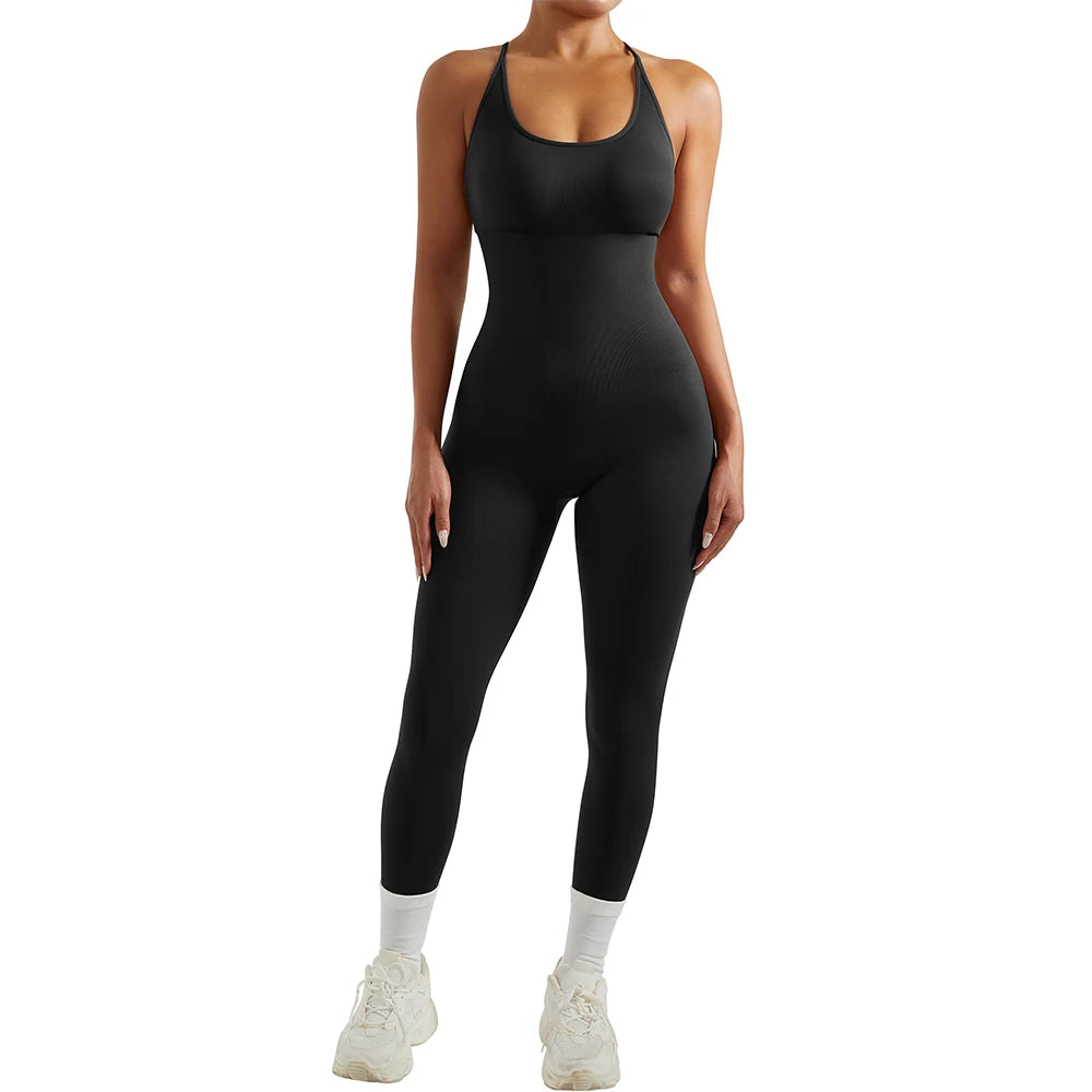 Yoga Fitness Overalls Jumpsuit Gym Stretch Leggings Jogging Anzug Top Push Up