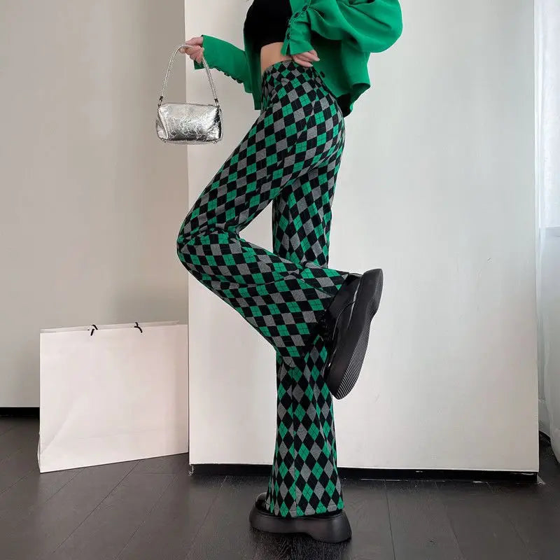 Damen Leggings Kariert Tartan Karo Muster Bootcut Hüftjeans Schlaghose Flared