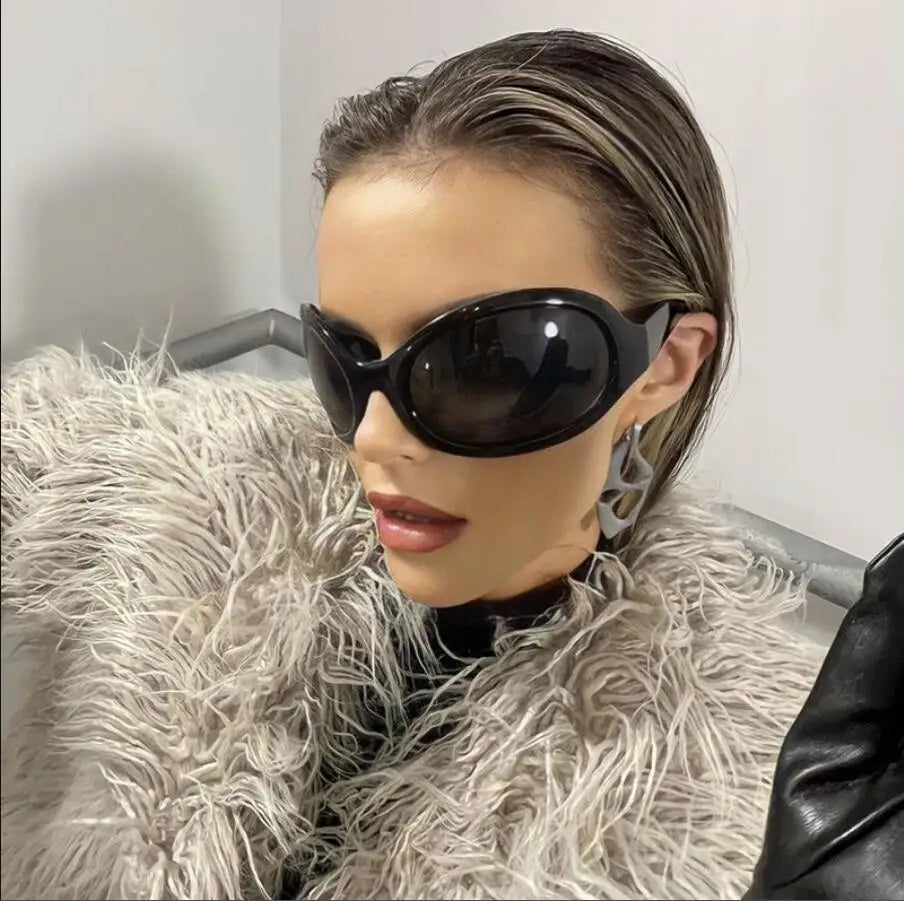 Luxus Sonnenbrille Damen Brille übergroße futuristische Gläser UV400-Schutz