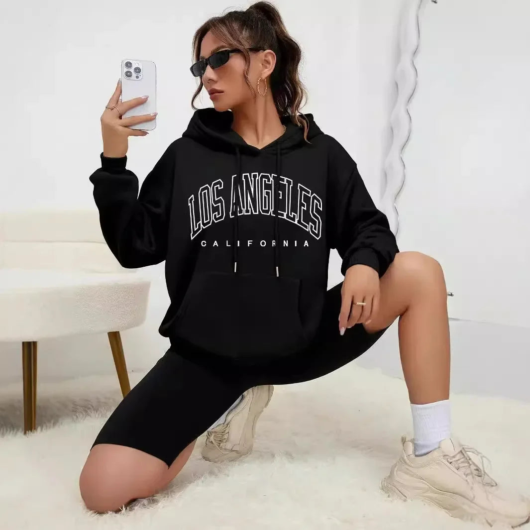 Felpa Con Cappuccio Donna Los Angeles Giacca Sportiva Hoodie Tuta Maglia Shirt