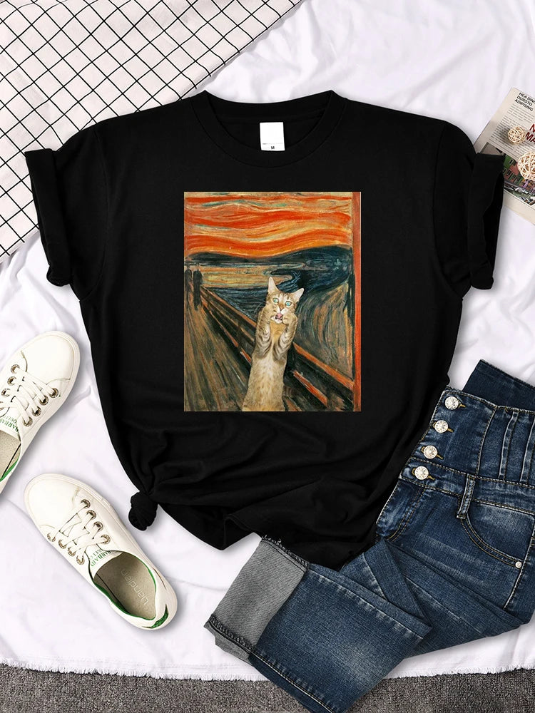 Damen Sommer Top Mona Lisa T-Shirt Rundhals Streetwear lockeres Damentop Mädchen
