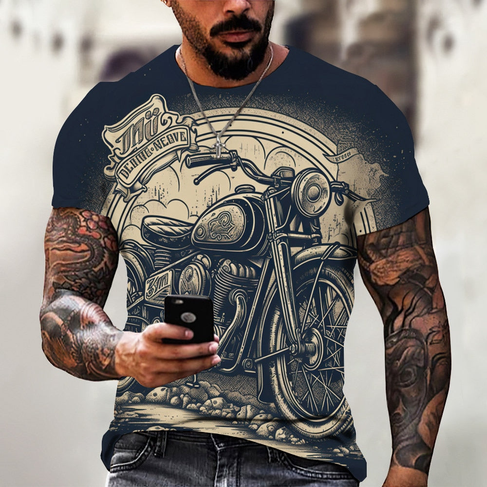Herren Fashion Vintage Biker 3D T-Shirt Rundhals Unisex Sommer Streetwear