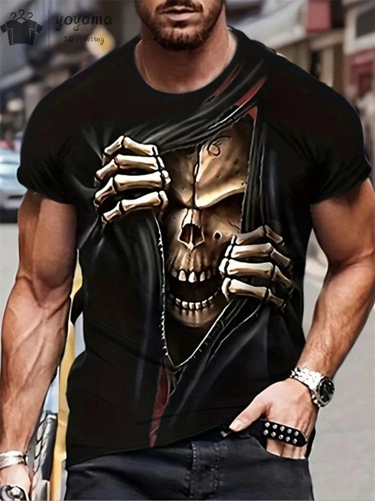Herren T-Shirt Skull 3D Shirt Rundhals Streetwear Tank Top Polo Hemd Polohemd