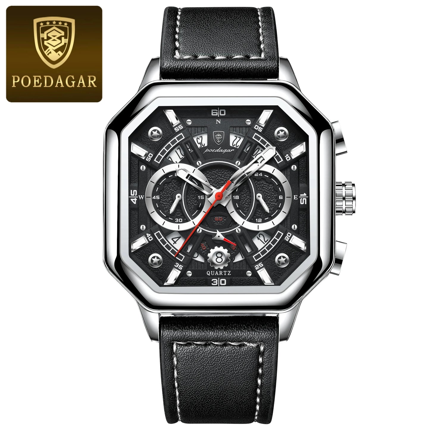 Herren Armbanduhr Digital Uhr Silber Edelstahl LED Quarzuhr Luxus Chronograph