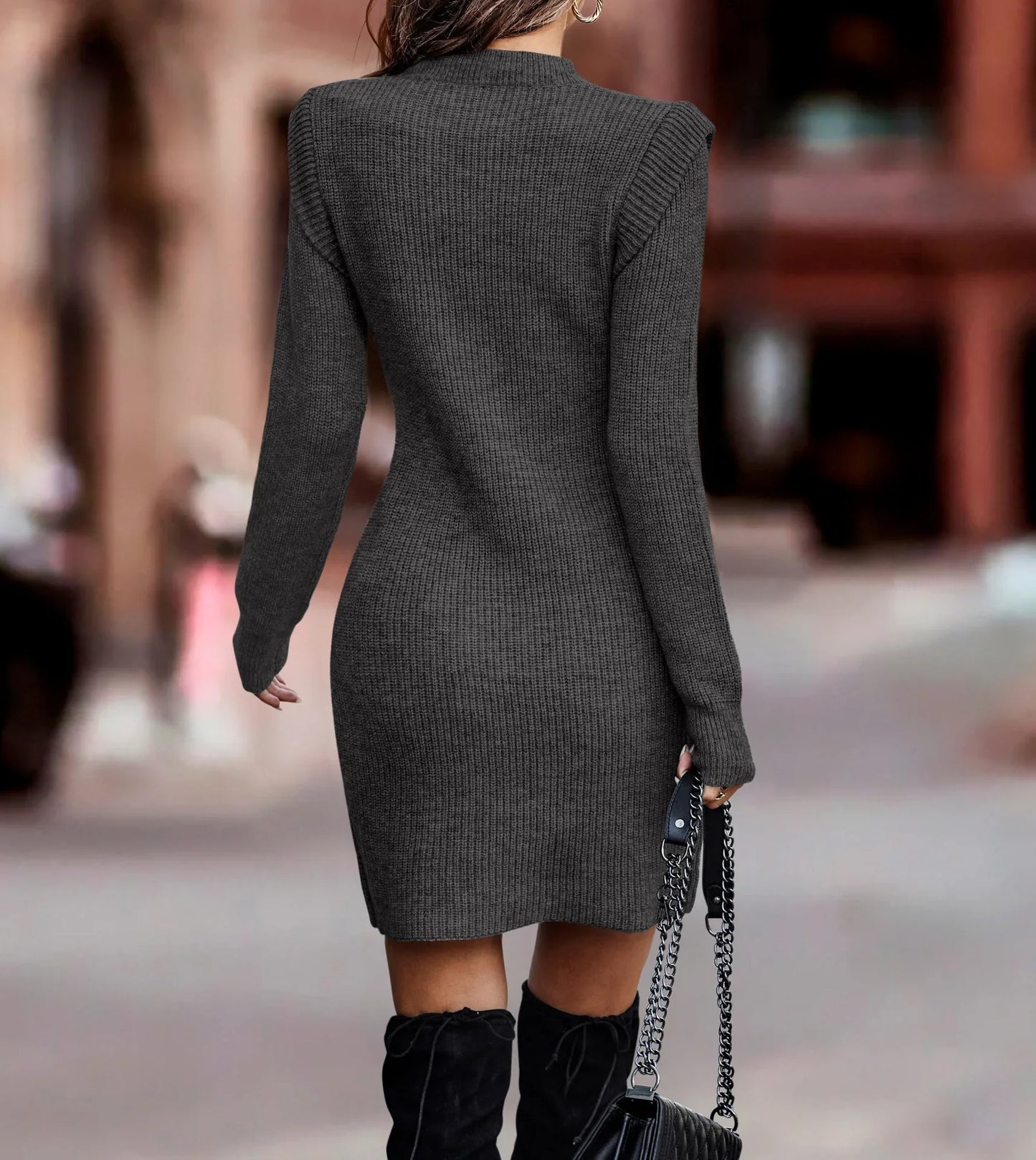 Damen Wollkleid Rollkragen Stiefelkleid Herbstkleid Winterkleid Strickkleid Long