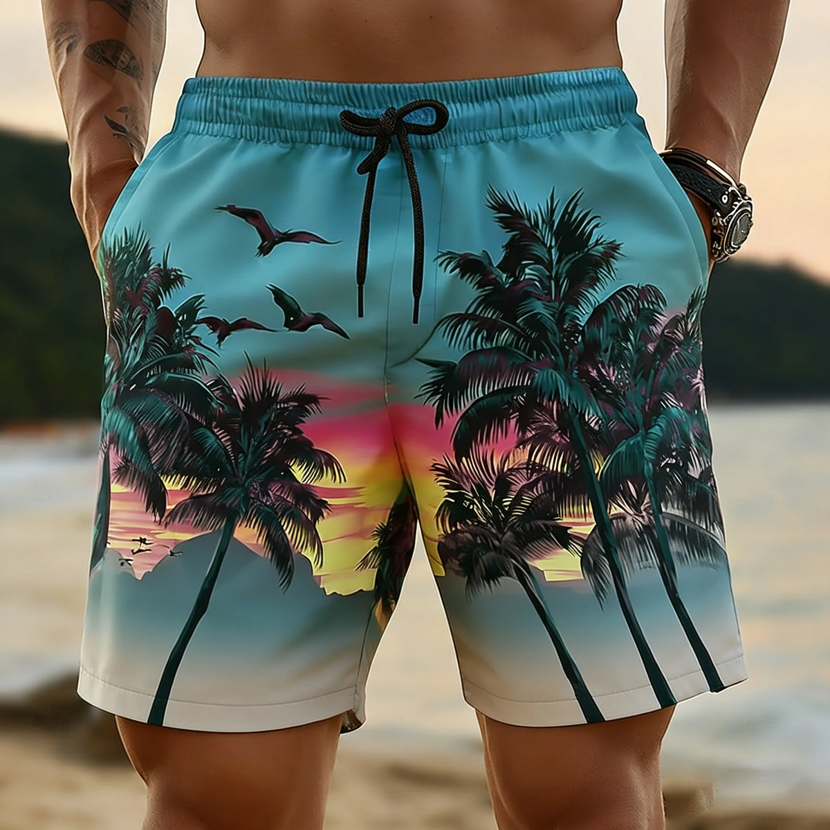 Hawaii-Badehose Herren Badeshort Kurzehose Shorts Schwimmhose 100% Polyester NEU