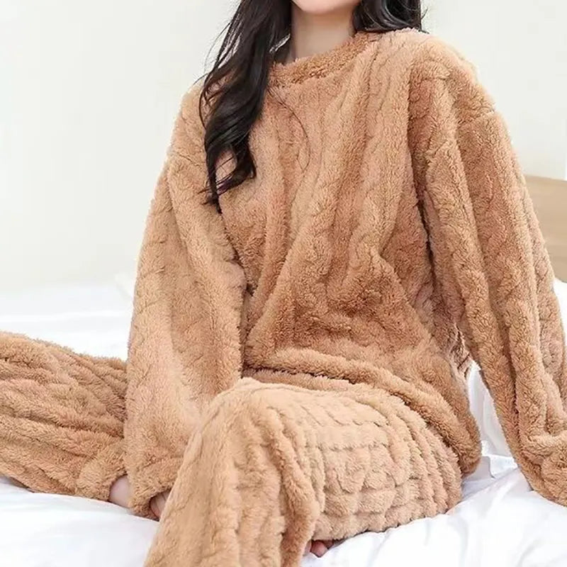 Damen Freizeitanzug Teddy Hausanzug Jogginganzug Fleece Schlafanzug
