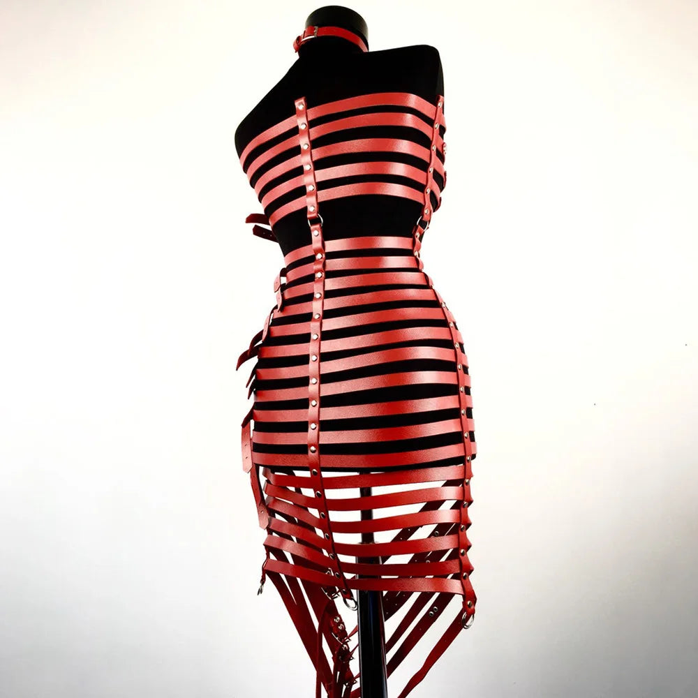 Sexy Harness Ketten BH Gürtel Frauen Lack und Leder Kleid Bdsm Bondage Dessous