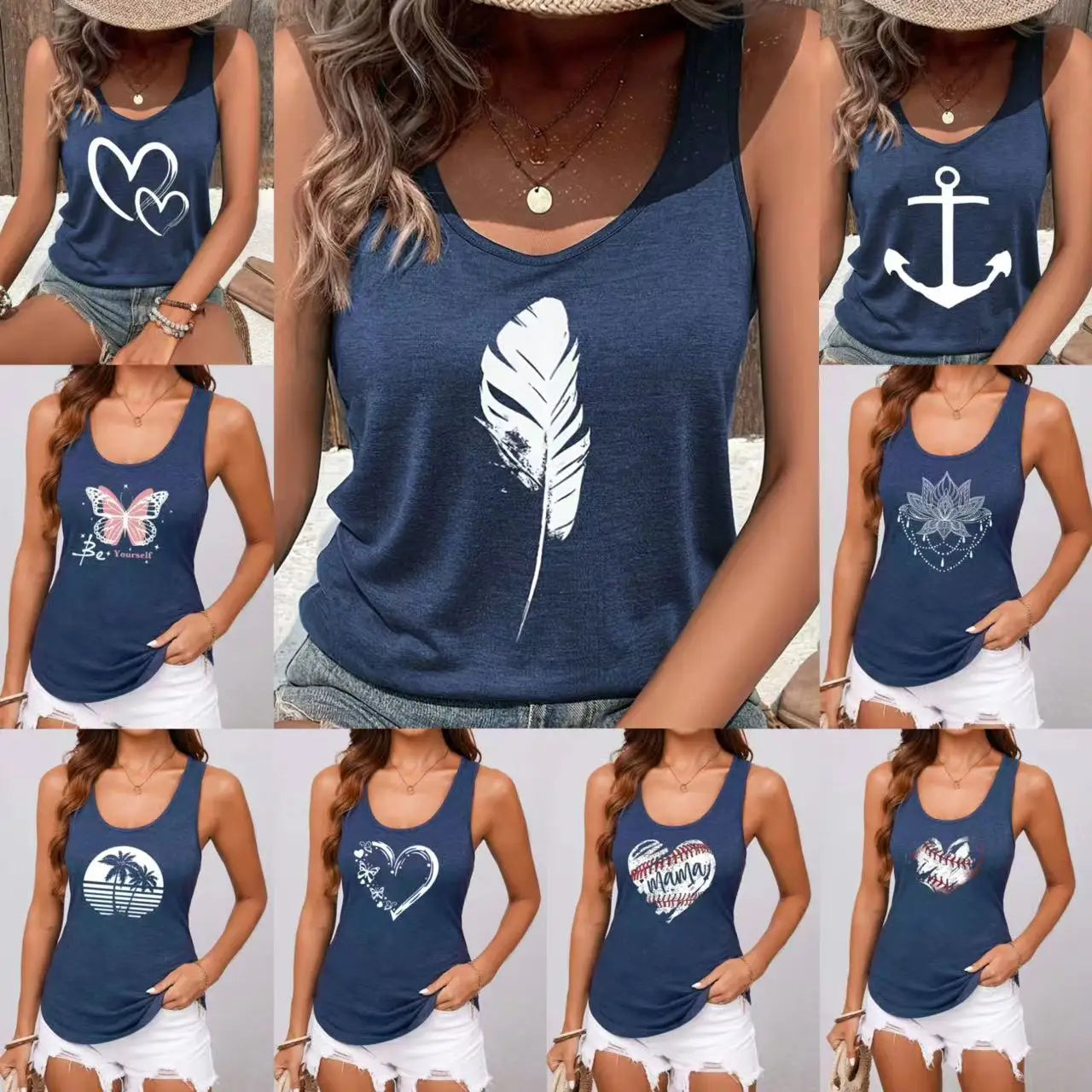 Damen Sommer Top Shirt Damentop Trägertop Spaghettiträger Oberteil Tank Top
