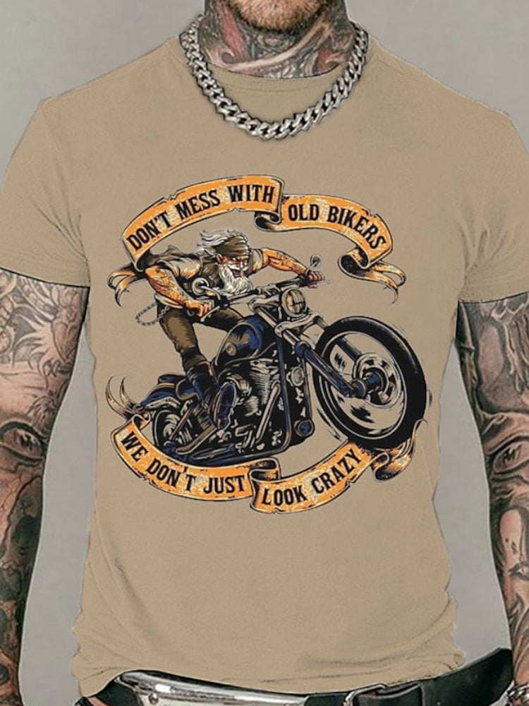 Herren Fashion Vintage Biker 3D T-Shirt Rundhals Unisex Sommer Streetwear
