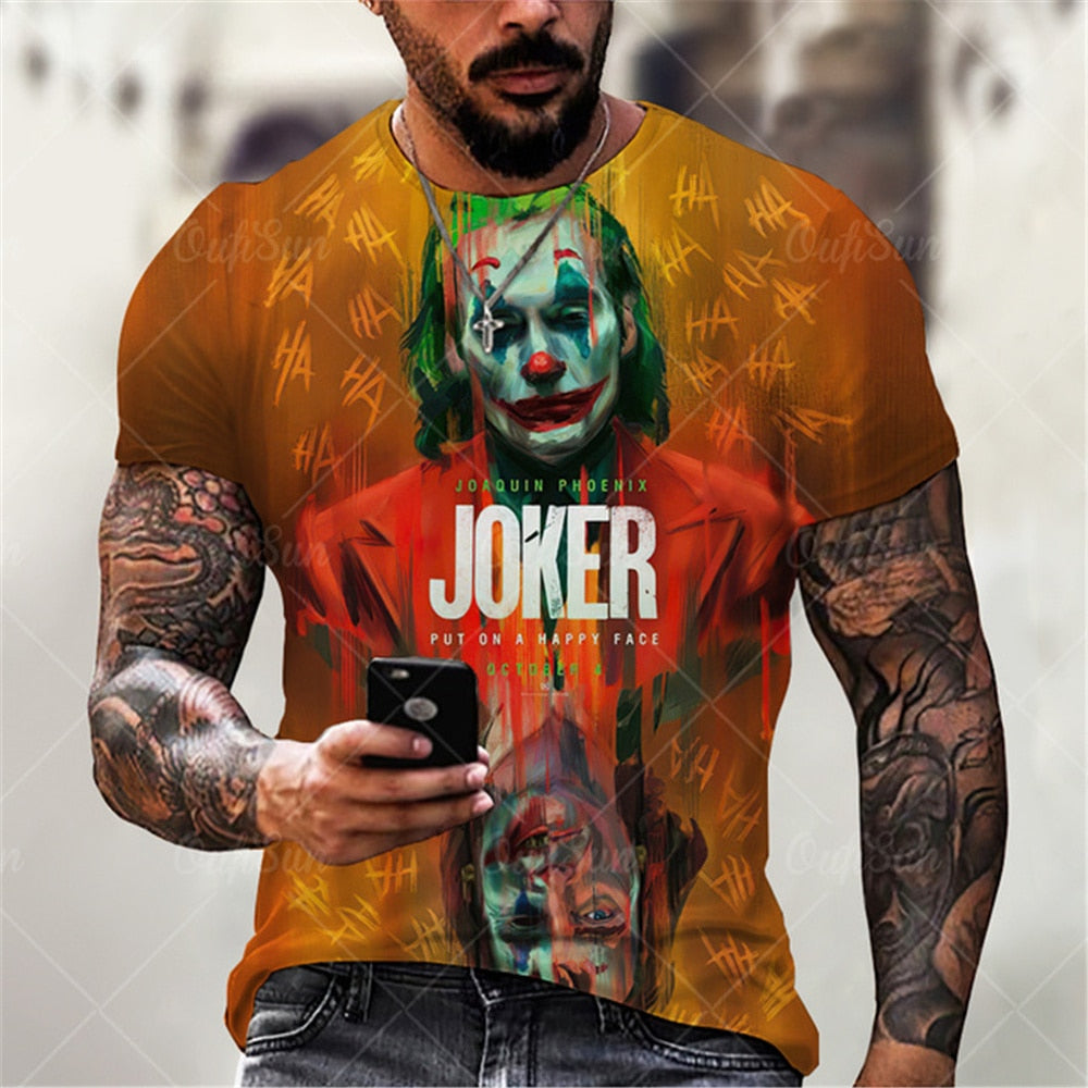 Herren Fashion Vintage  Joker 3D T-Shirt Rundhals Unisex Sommer Streetwear