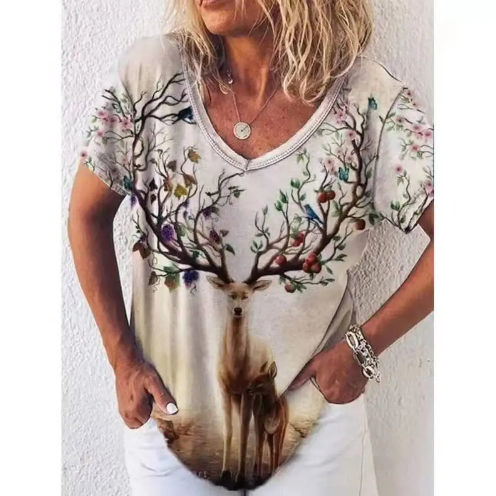 Damen Sommer Top 3D Katzen T-Shirt Rundhals Streetwear lockeres Damentop Bluse