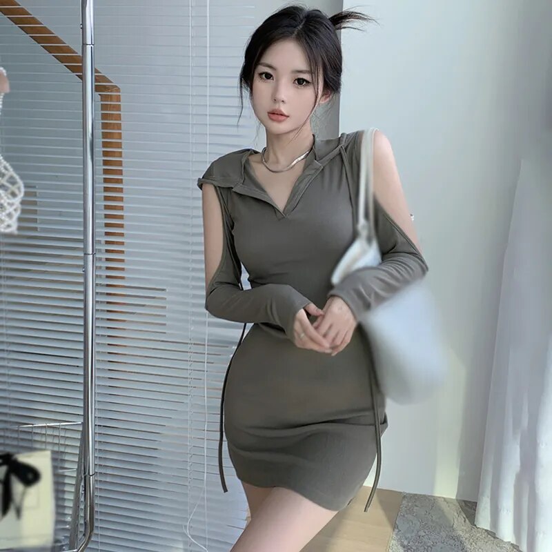 Frauen Langarm Minikleid Kapuzenpullover Kleid Hoodie Sweatshirt Sweatkleid