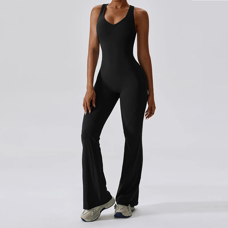Damen Overall Sport Yoga Hose Sexy Rückenfrei Fitness Anzug Einteiler Sportswear
