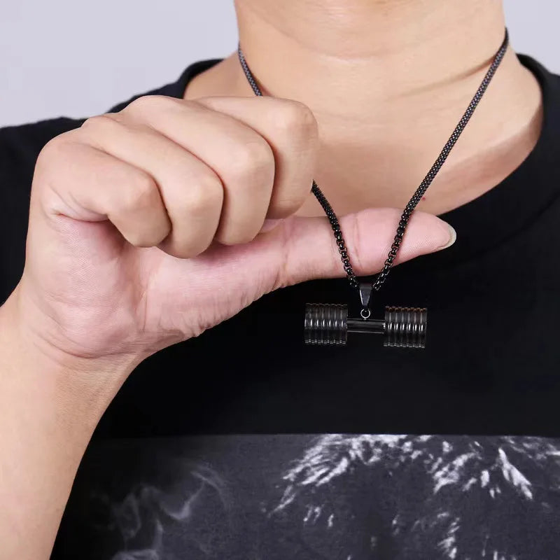Halskette Anhänger Edelstahl Hantel Fitness Gym Bodybuilding Schmuck Geschenk