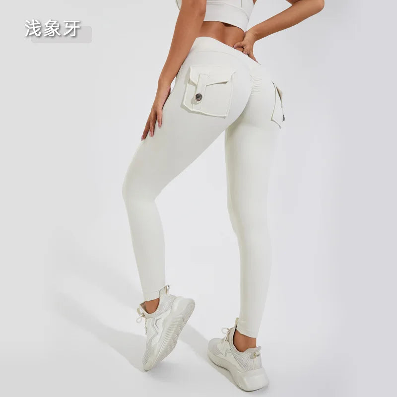 Damen Leggings Push Up Stretch Leggins Yoga Fitness Hose m Tasche Sexy Gym Wear