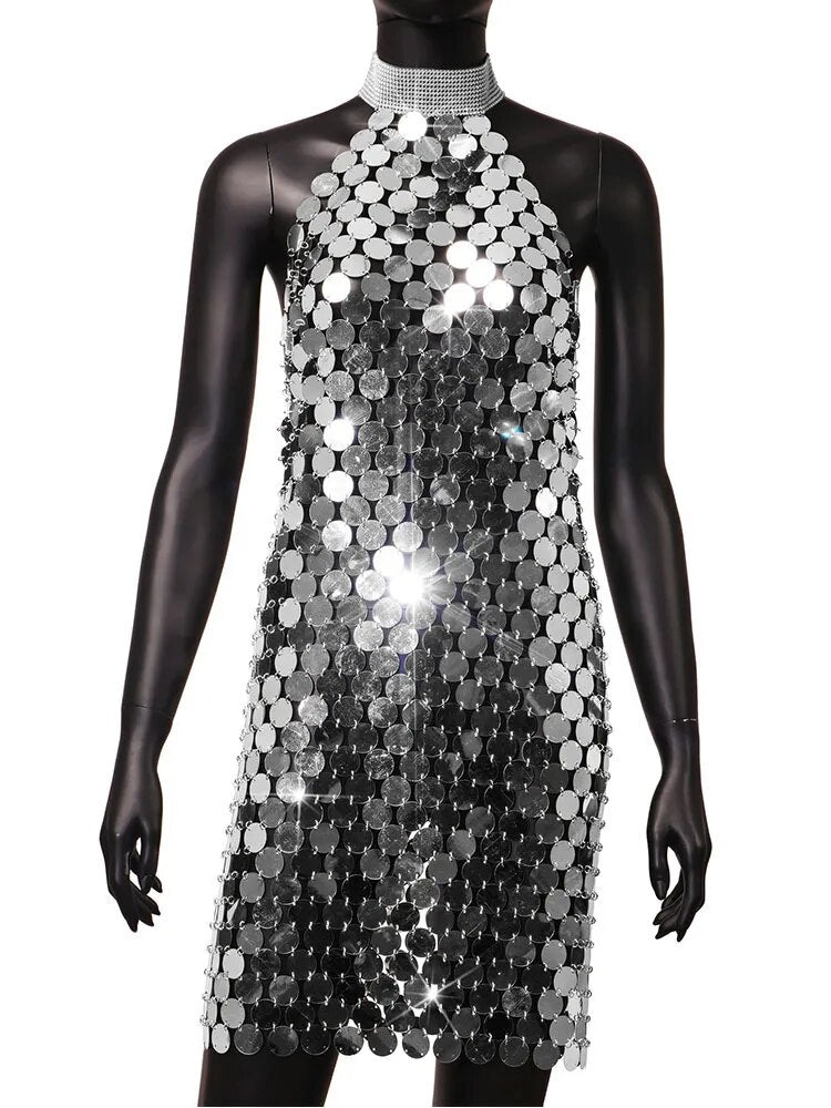 Frauen Party Kleid durchsichtiges Glänzendes elegantes Sexy Minikleid
