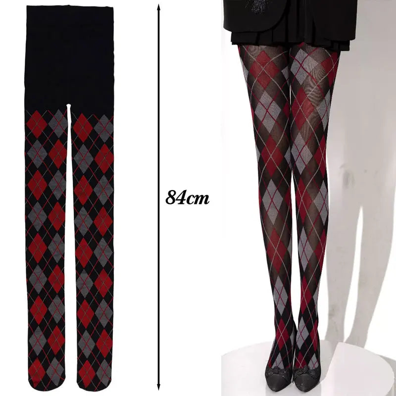 Strumpfhose Damen Plaid Karo Retro JK Japanischen Stil Overknee Strümpfe Sexy
