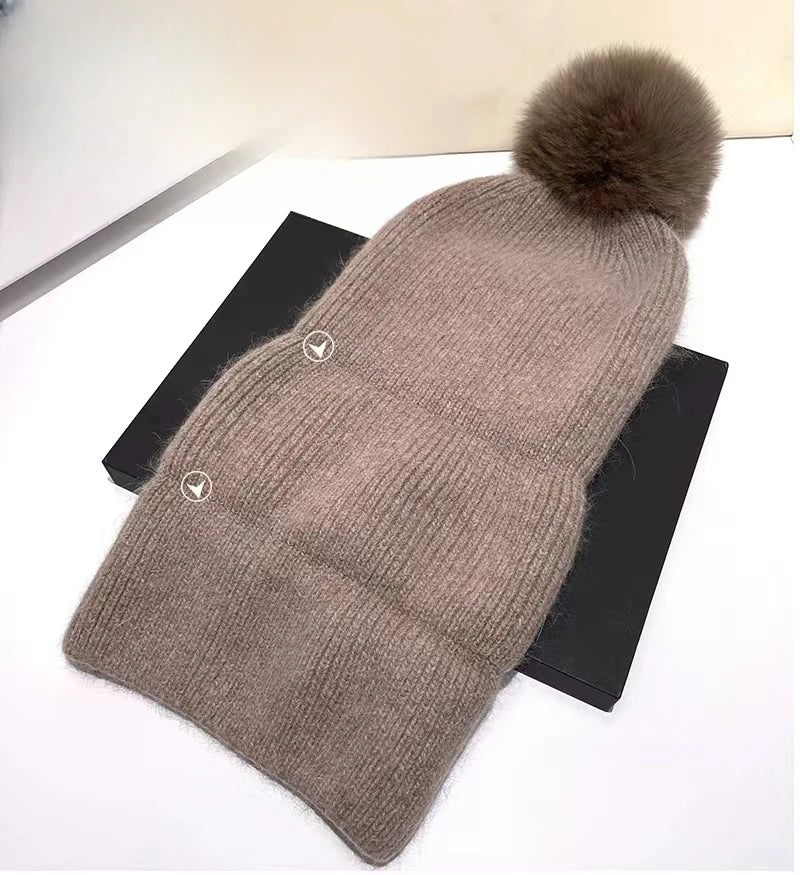 Damen Wolle Mütze Wintermütze Strickmütze Gefüttert Pudel Bommelmütze Pudelmütze