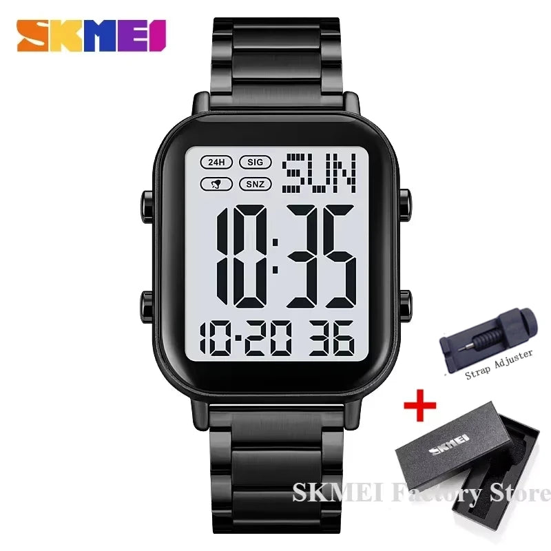 Herren Armbanduhr Digital Uhr Silber Edelstahl Quarzuhr Luxus Chronograph