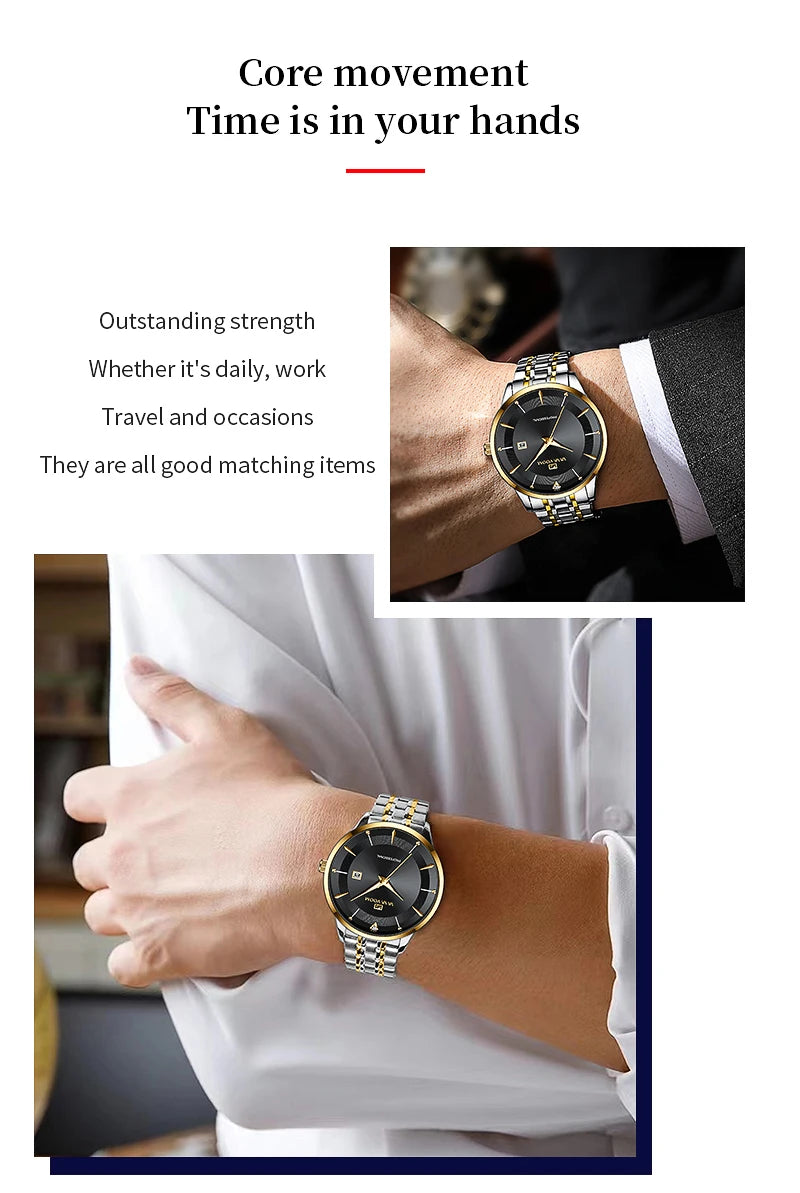 Herren Armbanduhr Silber Schwarz Edelstahl Quarzuhr Luxus Chronograph Business