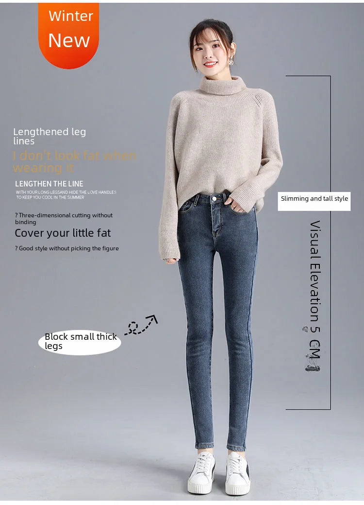 Damen Winter Warm Thermo Jeans Hose Innenfleece Stretch Hosen Leggins Denim