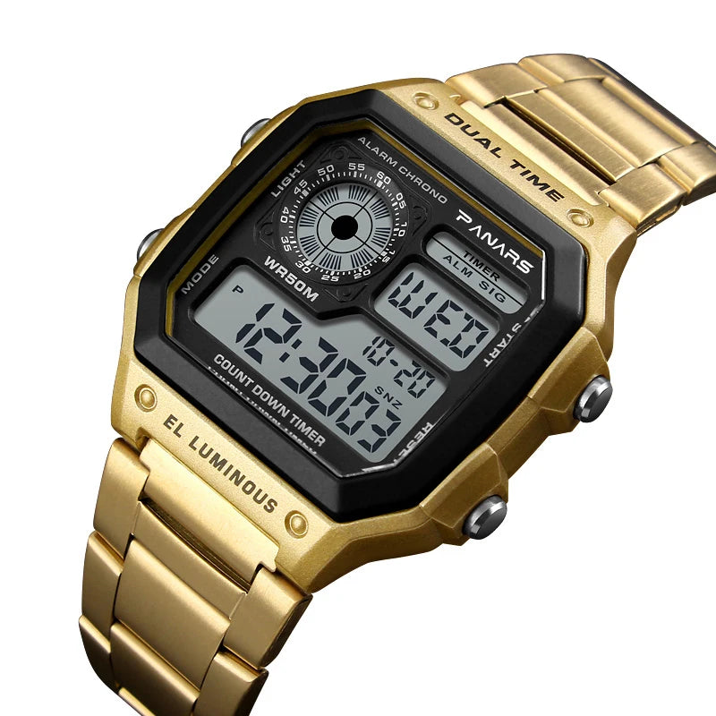Herren Armbanduhr Digital Uhr Silber Edelstahl LED Quarzuhr Luxus Chronograph