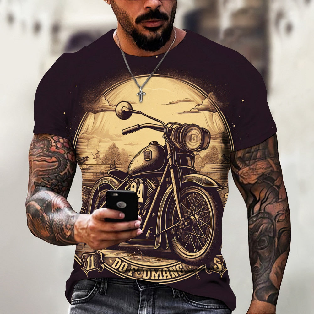 Herren Fashion Vintage Biker 3D T-Shirt Rundhals Unisex Sommer Streetwear