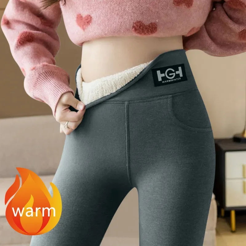 Frauen Winter Leggings Solide Warme Leggings Verdicken Lamm Kaschmir Hohe Taille Butt Lift Hohe Dehnbar Gehen mit Tasche Hosen