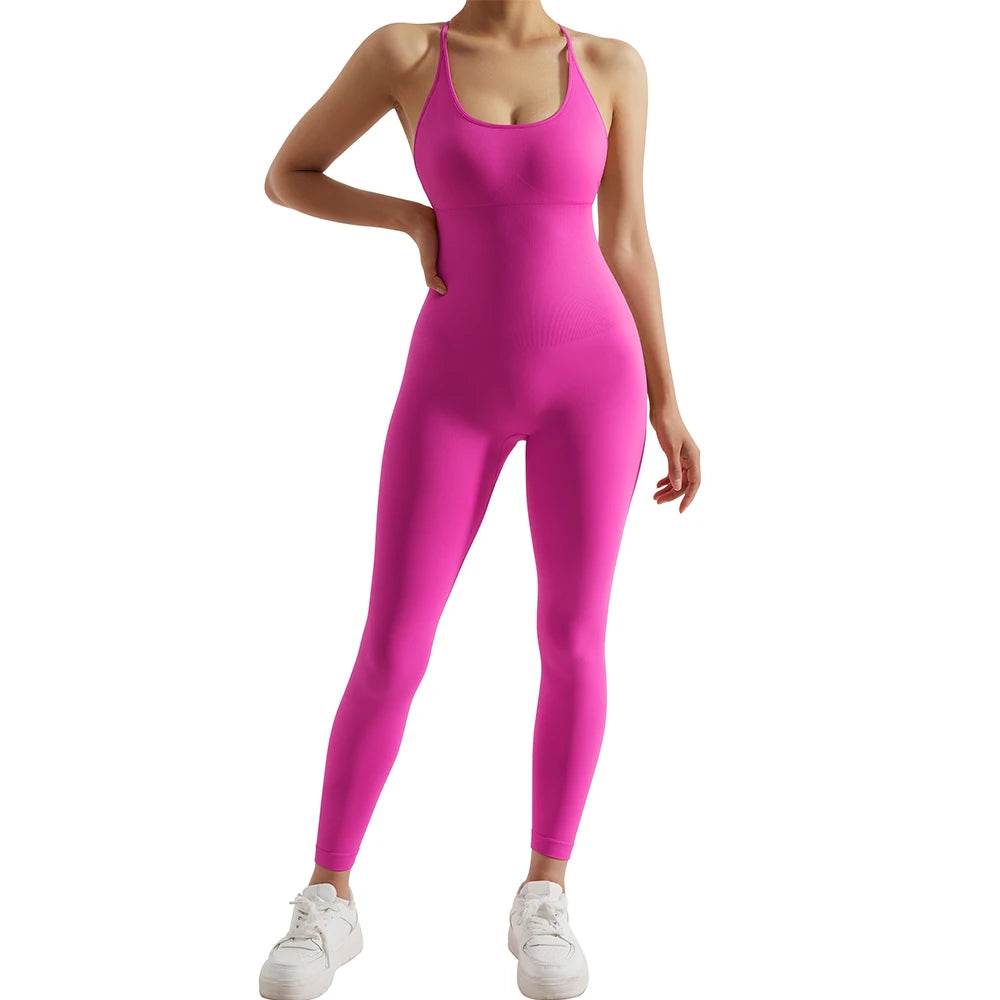 Yoga Fitness Overalls Jumpsuit Gym Stretch Leggings Jogging Anzug Top Push Up