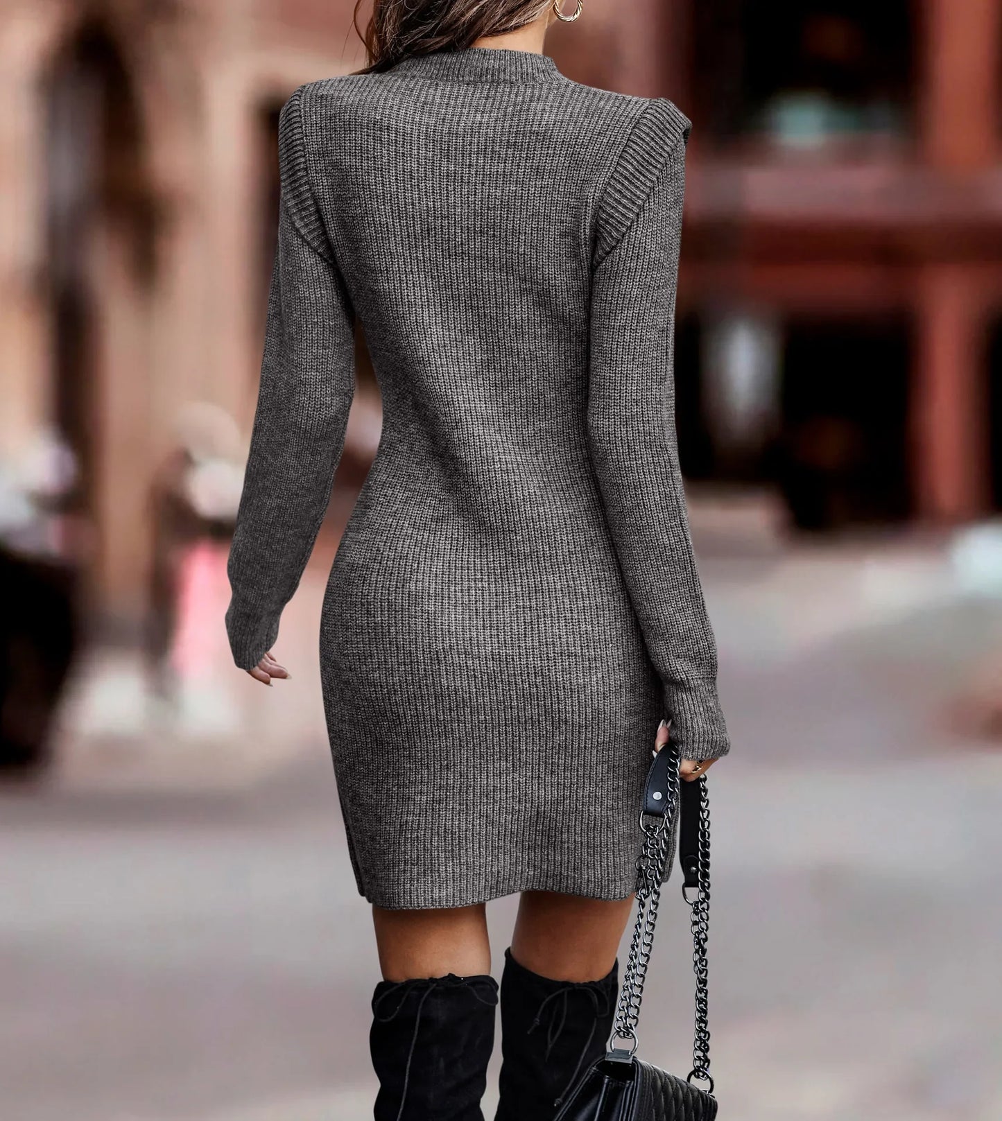 Damen Wollkleid Rollkragen Stiefelkleid Herbstkleid Winterkleid Strickkleid Long