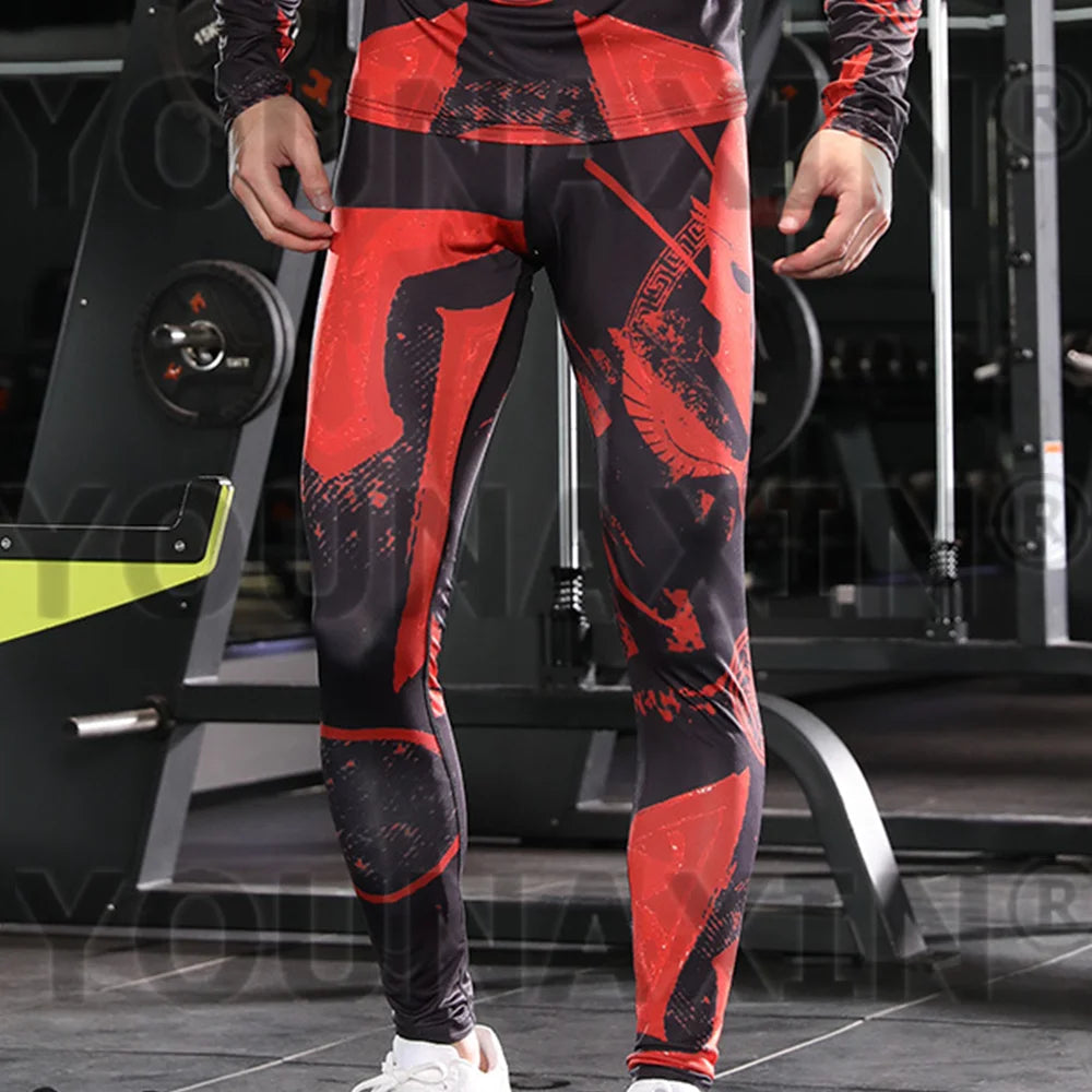 Pantaloni a Compressione da Uomo Leggings Calcio Corsa Palestra Leggins Calza