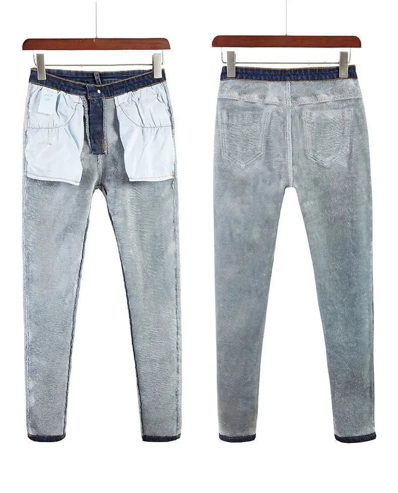 Damen Winter Warm Thermo Jeans Hose Innenfleece Stretch Hosen Leggins Denim