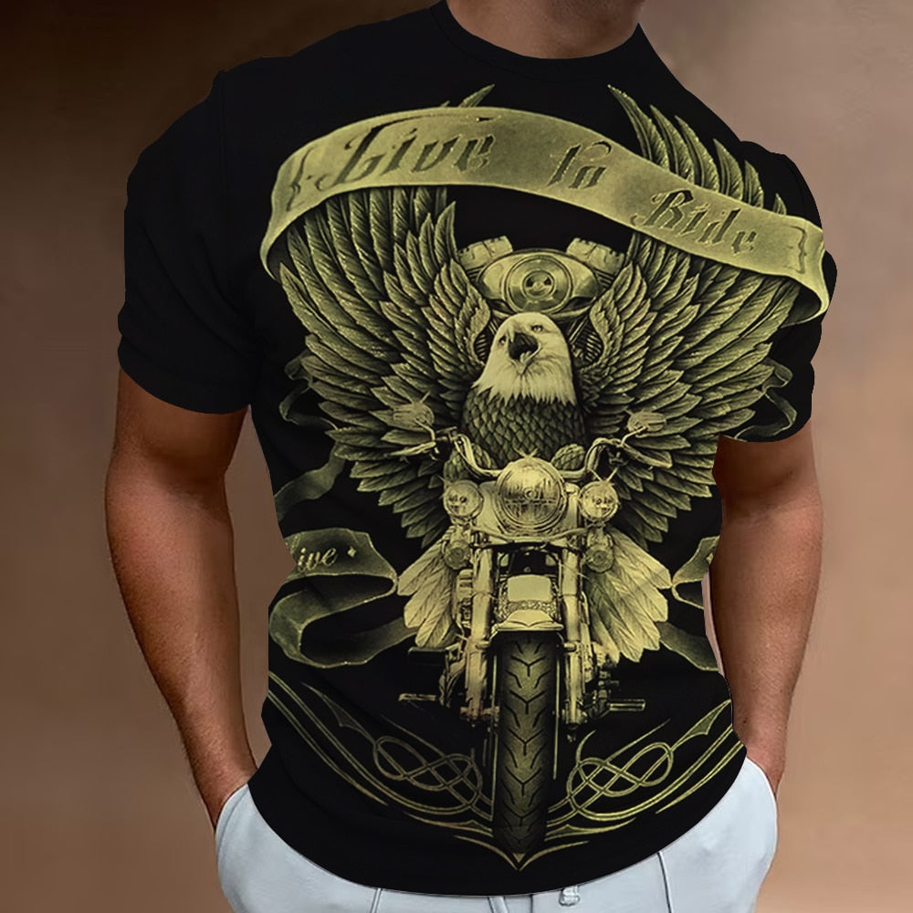 Herren Fashion Vintage Biker 3D T-Shirt Rundhals Unisex Sommer Streetwear