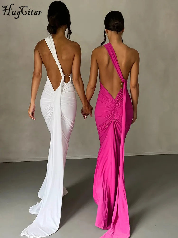 Frauen Kleid rückenfreies Partykleid Langeskleid Maxikleid Träger Abendkleid