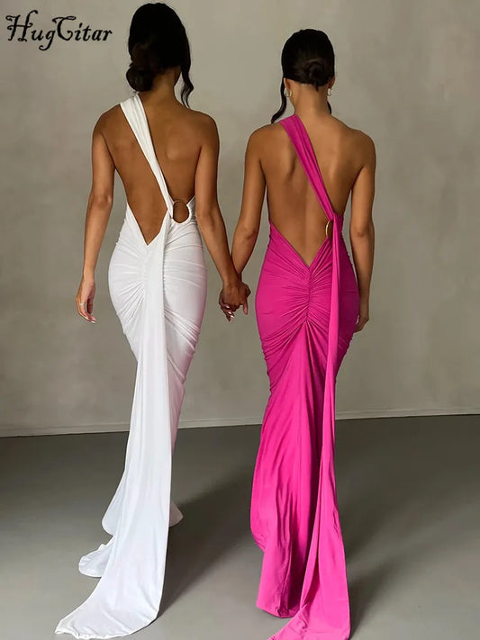 Frauen Kleid rückenfreies Partykleid Langeskleid Maxikleid Träger Abendkleid