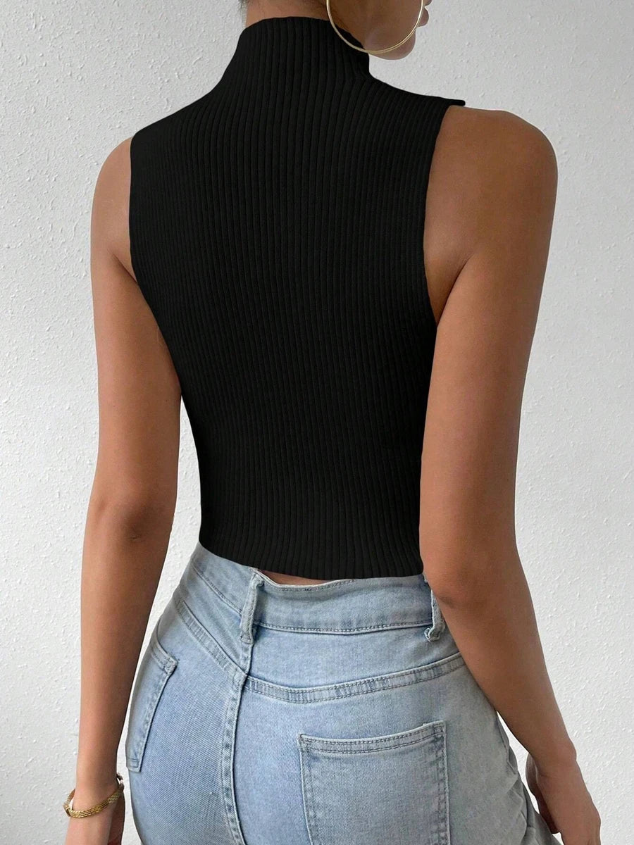Gestrickte ärmellose Neckholder-Top Damen Tank Top Shirt Trägertop Oberteil