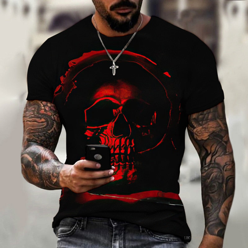 Fashion Herren Horror Skull 3D T-Shirt Rundhals Unisex Sommer Streetwear
