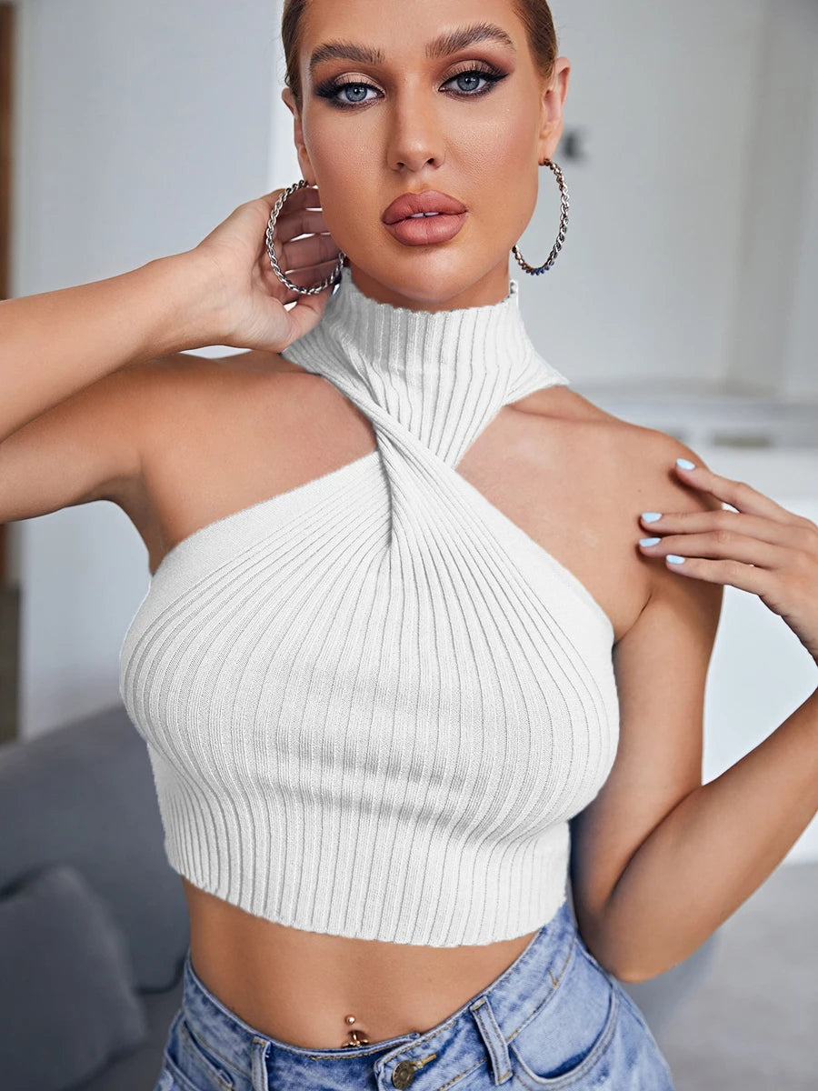 Damen Top Crossover Neckholder-Top Tank Top Shirt Trägertop Oberteil Blusen