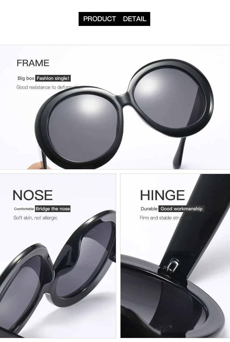 JNPCXI Übergroße Runde Sonnenbrille Frauen Männer Luxus Marke Großen Rahmen Sonnenbrille Brille Große Shades Unisex Reiten Brillen