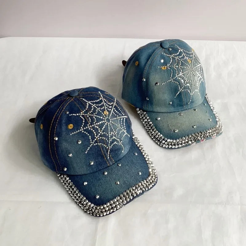 Jeans Basecap Cappy Denim Look Cap Kappe LOVE Strass gebogen Herren Damen