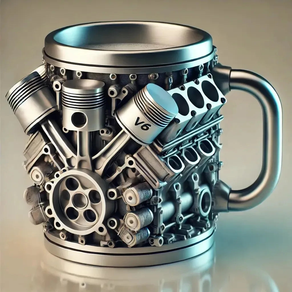 Edelstahl-Kaffeebecher Mug V8-Motoren-Motiv Kaffeetasse Becher Tasse Geschenk