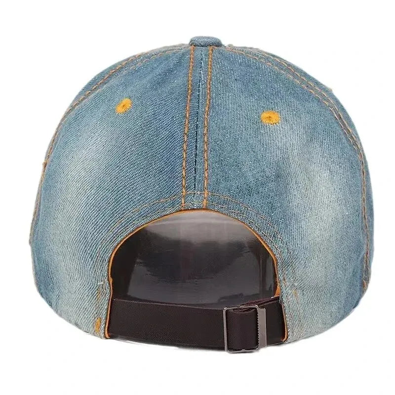 Jeans Cappy Denim Look Basecap Cap Kappe LUCK Strass gebogen Damen Baseball Cap