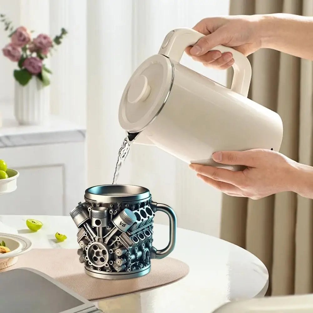 Edelstahl-Kaffeebecher Mug V8-Motoren-Motiv Kaffeetasse Becher Tasse Geschenk