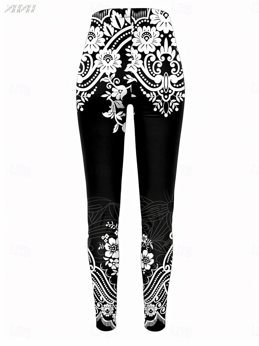 Damen-Leggings, Ethno-Stil, bedruckt, Outdoor-Hose, Polyester, Spandex, Stretch, elastische Taille, Kontrolle, Herbst, Winter, Streetwear