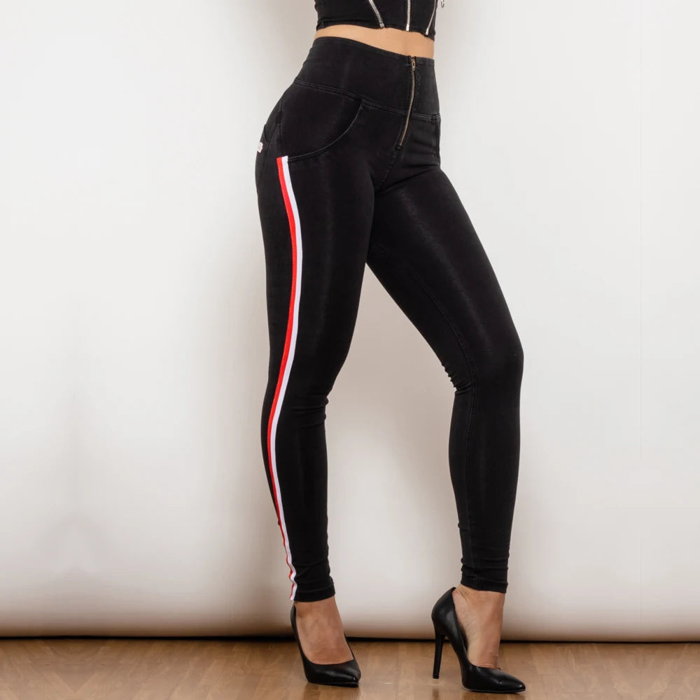 Leggins Donna Vita Alta Pantaloni Jeans Sportivi Fitness Palestra Effetto Denim