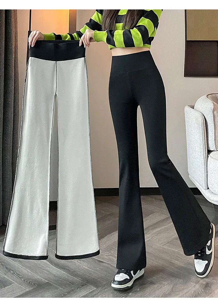 Hohe Taille, mit Fleece gefüttert, Bootcut-Yogahose, Damen-Oberbekleidung, Frühling, Herbst, Winter, schlankmachend, schwarz, Bauchkontrolle, lässig, Hai...
