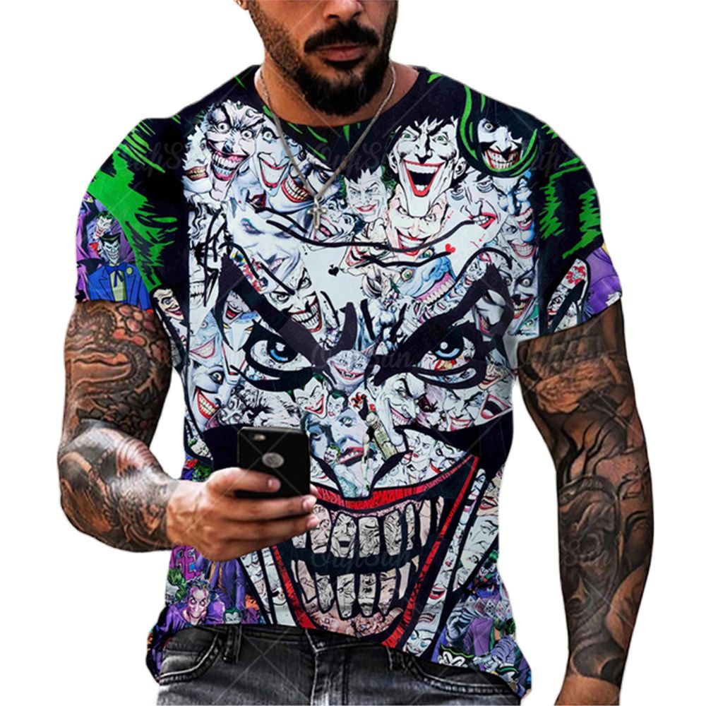 Herren Fashion Vintage  Joker 3D T-Shirt Rundhals Unisex Sommer Streetwear