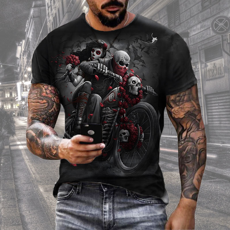 Herren Horror Skulls 3D T-Shirt Rundhals Unisex Sommer Streetwear Motorcycle