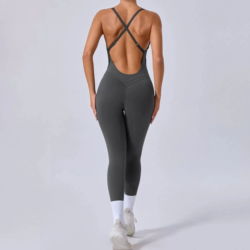 Tuta intera Sportiva Donna Rompers Pantaloni Yoga Palestra Sexy Jumpsuit Tutina